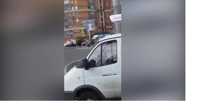 Видео: на углу Богатырского "Газель" сбила светофор