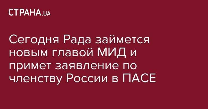 Сегодня Рада займется новым главой МИД и примет заявление по членству России в ПАСЕ