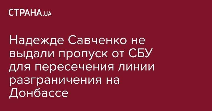 Надежде Савченко не выдали пропуск от СБУ для пересечения линии разграничения на Донбассе