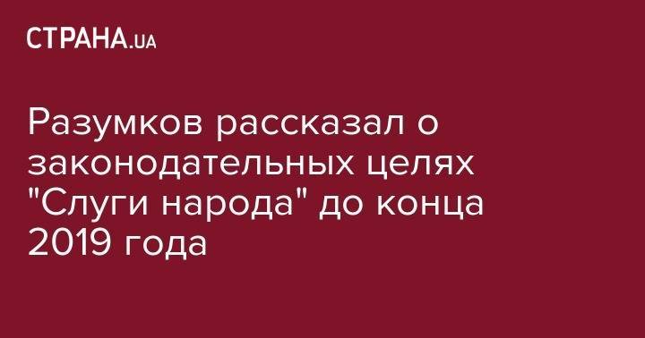 Разумков рассказал о законодательных целях "Слуги народа" до конца 2019 года