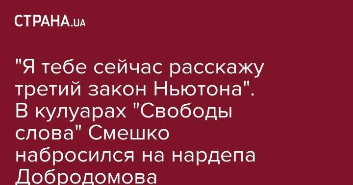 "Я тебе сейчас расскажу третий закон Ньютона". В кулуарах "Свободы слова" Смешко набросился на нардепа Добродомова