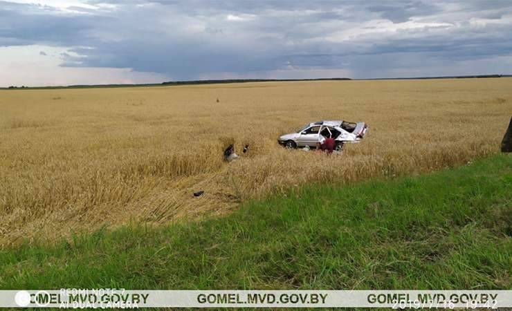 Фотофакт: в Мозырском районе «Сеат» под управлением пьяного водителя вылетел в поле. Пострадали два пассажира