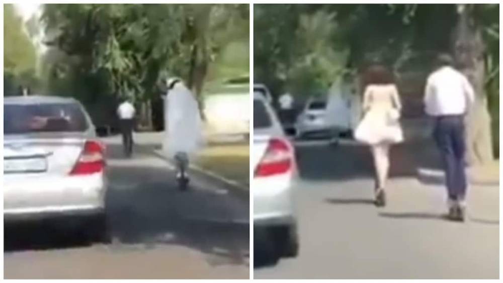 Необычный свадебный кортеж сняли на видео в Алматы