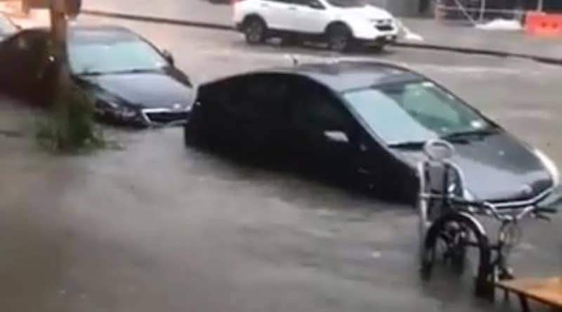 Нью-Йорк затопило: автомобили, дорожные конусы и мешки с мусором плыли по улицам (фото)