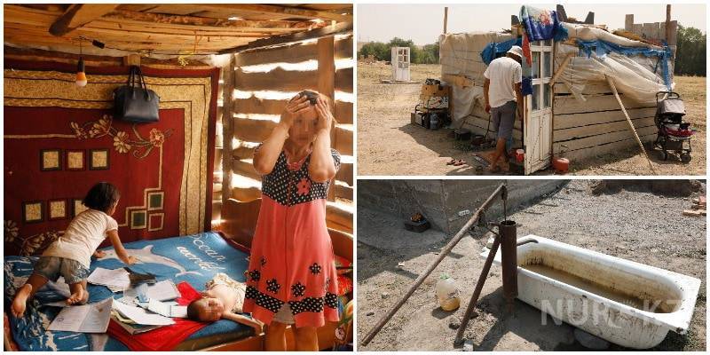Многодетная семья живет в дырявом шалаше из досок и полиэтилена в Алматинской области (фото, видео)