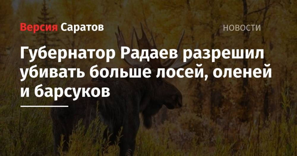 Губернатор Радаев разрешил убивать больше лосей, оленей и барсуков