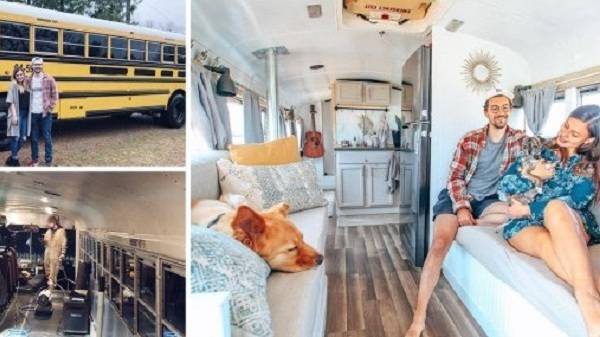 Американская пара путешествует по миру в старом школьном автобусе