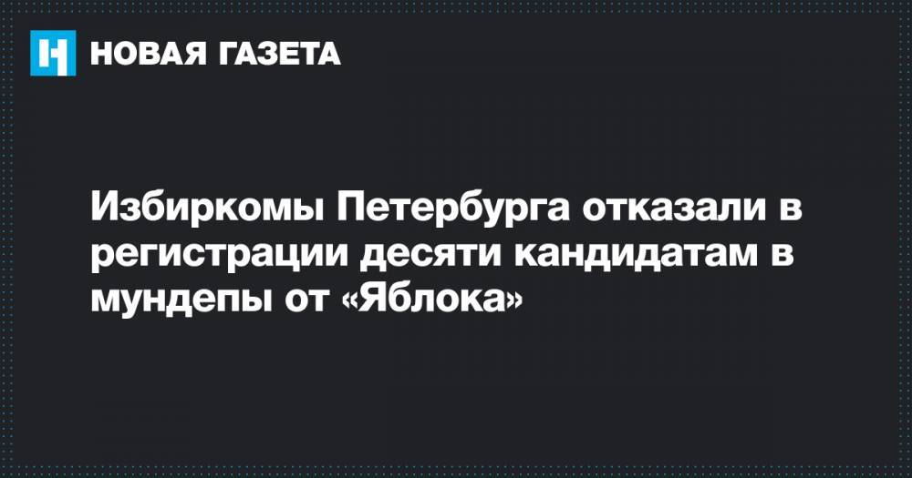 Избиркомы Петербурга отказали в регистрации десяти кандидатам в мундепы от «Яблока»