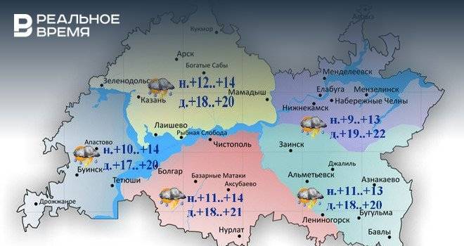 Сегодня в Татарстане ожидаются дожди, гроза и до +22