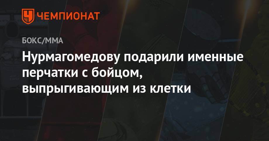 Нурмагомедову подарили именные перчатки с бойцом, выпрыгивающим из клетки