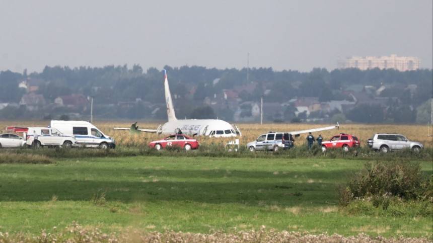Видео: первые секунды после аварийной посадки самолета под Москвой