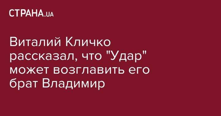 Виталий Кличко рассказал, что "Удар" может возглавить его брат Владимир