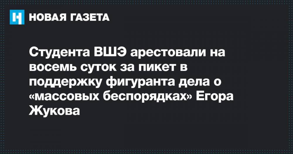 Студента ВШЭ арестовали на восемь суток за пикет в поддержку фигуранта дела о «массовых беспорядках» Егора Жукова