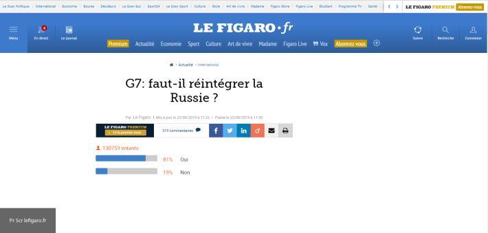 Французы поддерживают идею возвращения РФ в состав G7