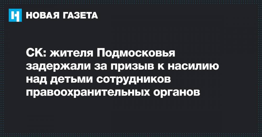 СК: жителя Подмосковья задержали за призыв к насилию над детьми сотрудников правоохранительных органов