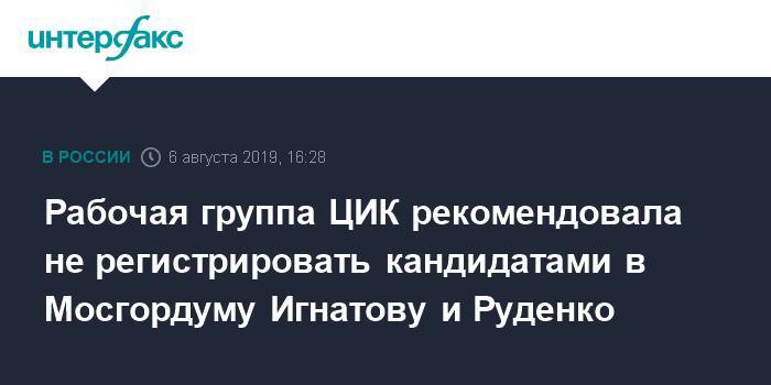 Рабочая группа ЦИК рекомендовала не регистрировать кандидатами в Мосгордуму Игнатову и Руденко