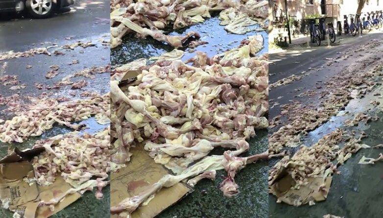 Проснувшись утром, жители Бруклина обнаружили, что вся улица усеяна сырой курицей