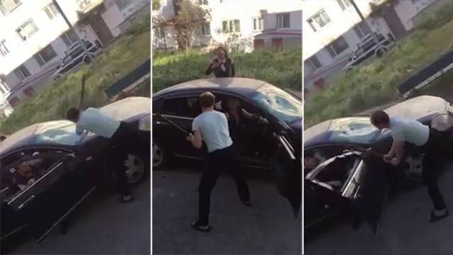 Видео: мужчина разбил чужую машину, требуя вернуть долг