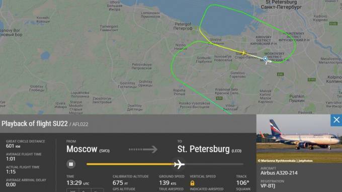 Рейс "Аэрофлота" из Москвы вышел на второй круг после приближения к Пулково