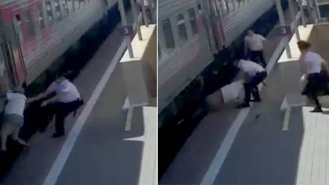Видео: полицейский спасли опоздавшего на поезд пенсионера-зацепера