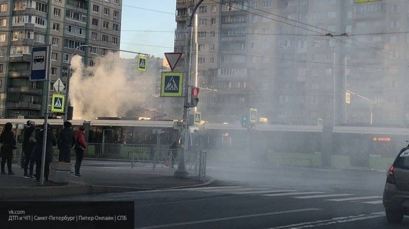Трамвай "Чижик" загорелся на проспекте Наставников в Петербурге