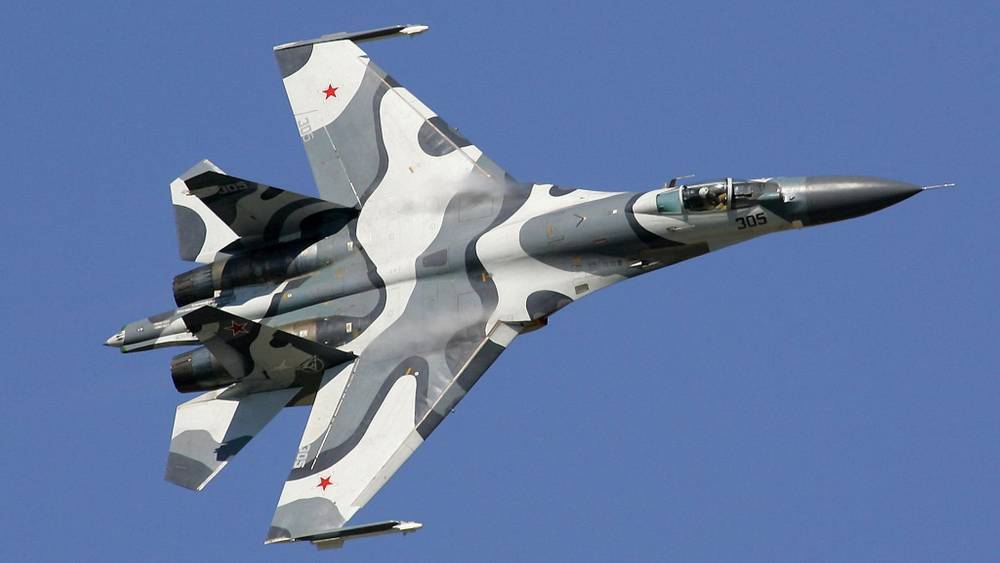 Видео уникальных маневров истребителя Су-27 между скал опубликовали в сети