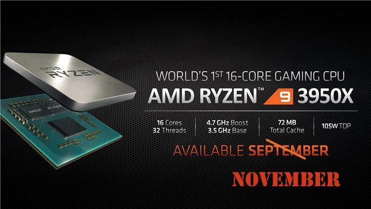 AMD откладывает выпуск Ryzen 9 3950X, но обещает новый Ryzen Threadripper уже в этом году»