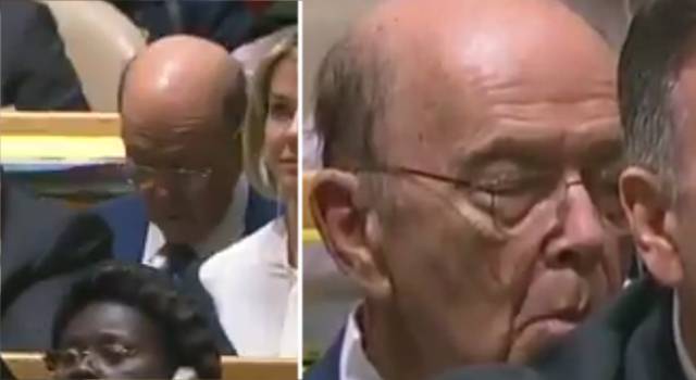 Видео: министр торговли США в очередной раз уснул во время речи Трампа