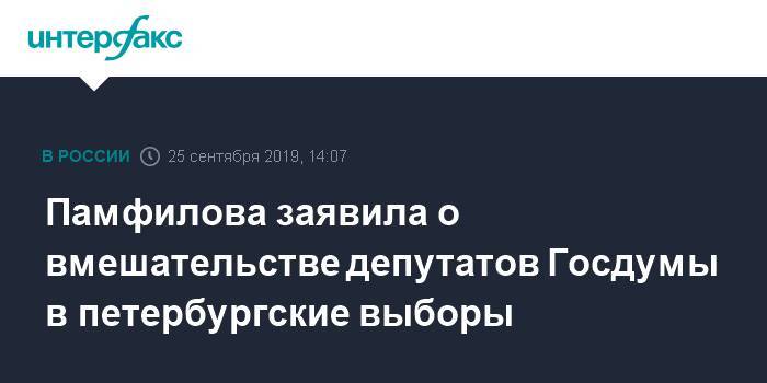 Памфилова заявила о вмешательстве депутатов Госдумы в петербургские выборы