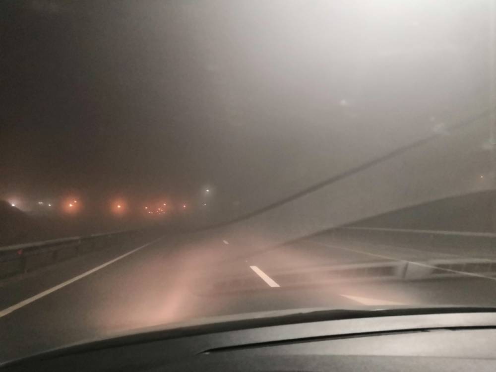 Пелена плотного тумана заволокла обзор на дорогах Петербурга