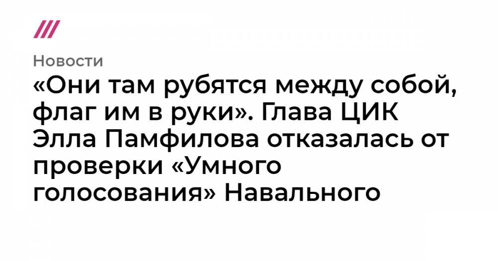 «Они там рубятся между собой, флаг им в руки». Глава ЦИК Элла Памфилова отказалась от проверки «Умного голосования» Навального