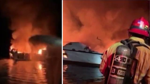 Видео с места пожара на яхте на побережье Калифорнии