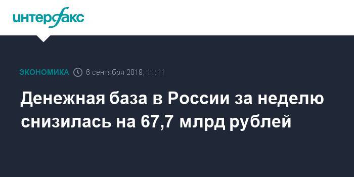 Денежная база в России за неделю снизилась на 67,7 млрд рублей