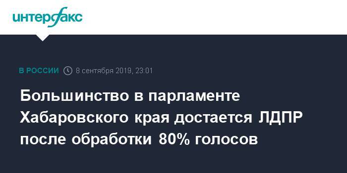 Большинство в парламенте Хабаровского края достается ЛДПР после обработки 80% голосов