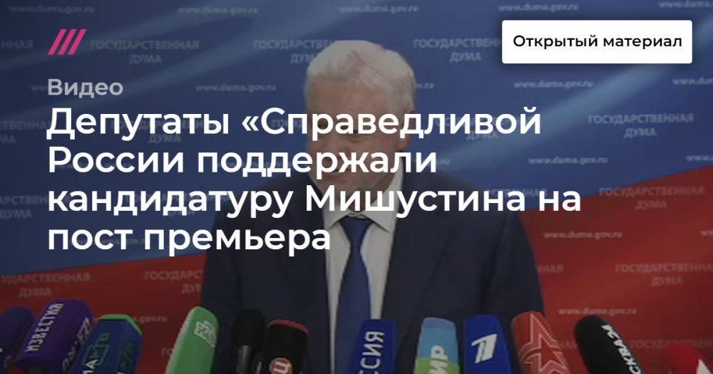 Депутаты «Справедливой России поддержали кандидатуру Мишустина на пост премьера