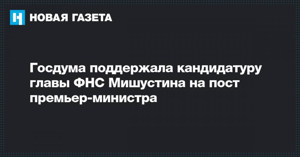 Госдума поддержала кандидатуру главы ФНС Мишустина на пост премьер-министра