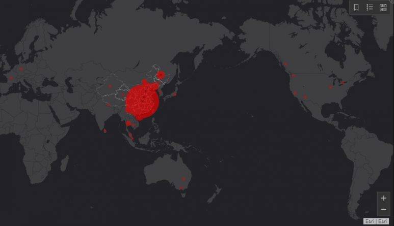 Появился сайт, показывающий распространение коронавируса на карте в режиме реального времени