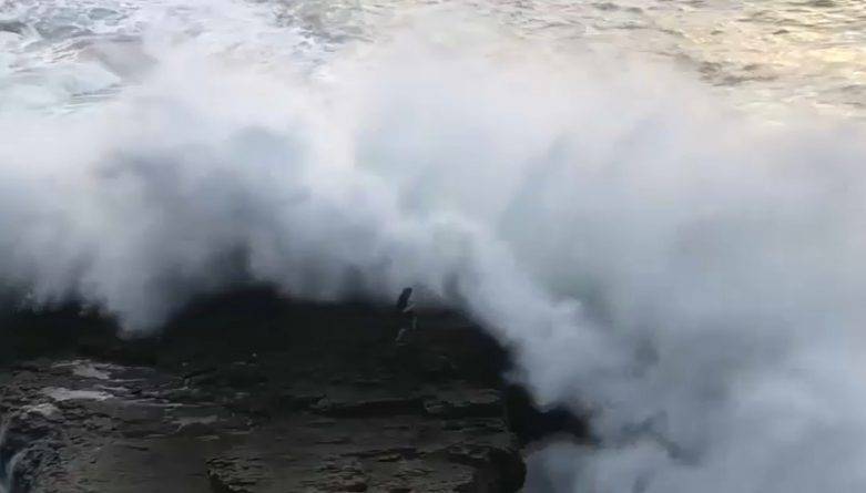 На видео огромная волна сбросила человека со скалы в океан возле Санта-Круз