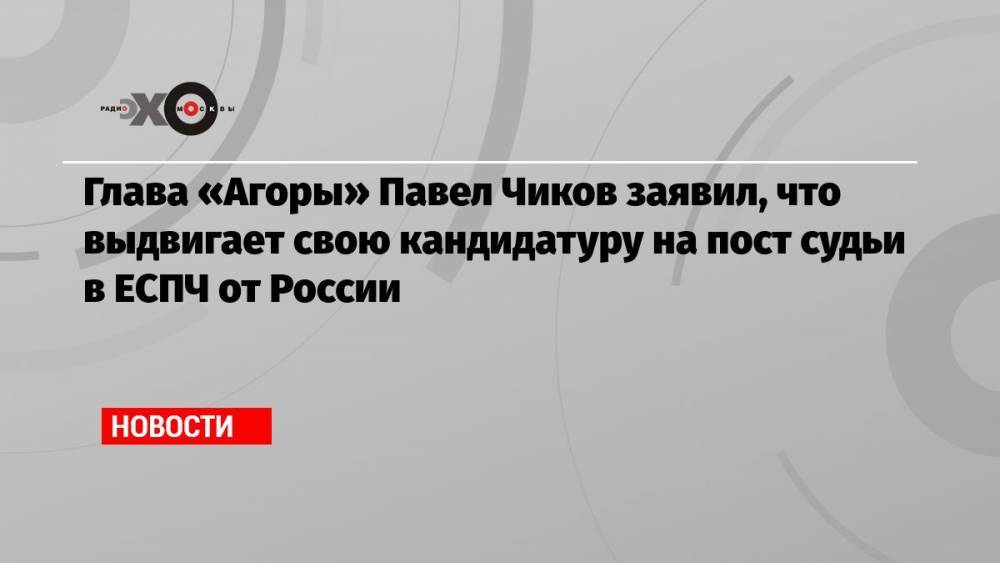 Глава «Агоры» Павел Чиков заявил, что выдвигает свою кандидатуру на пост судьи в ЕСПЧ от России