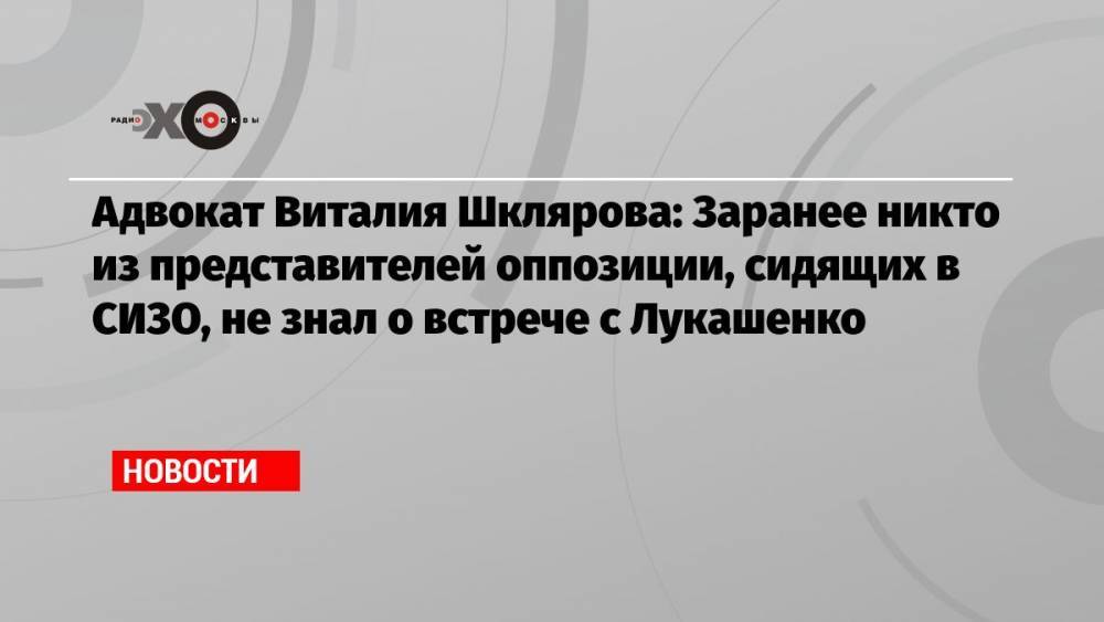 Адвокат Виталия Шклярова: Заранее никто из представителей оппозиции, сидящих в СИЗО, не знал о встрече с Лукашенко
