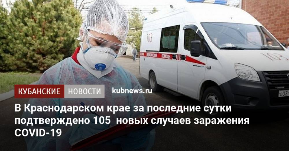 В Краснодарском крае за последние сутки подтверждено 105 новых случаев заражения COVID-19