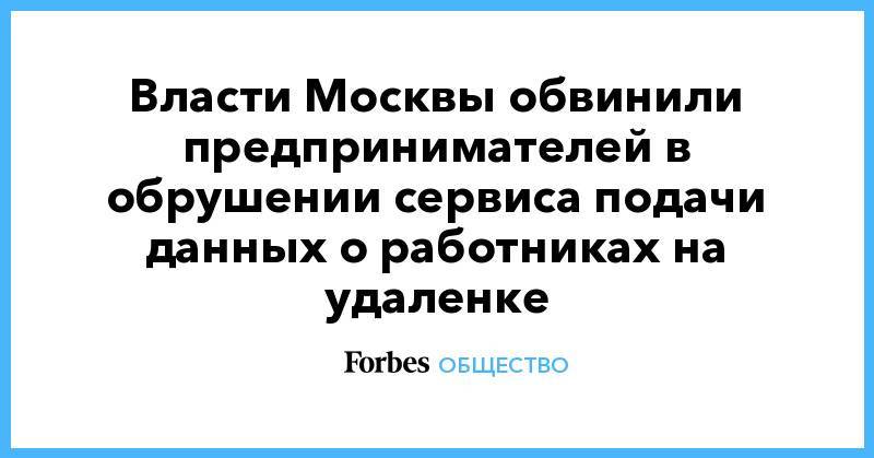 Власти Москвы обвинили предпринимателей в обрушении сервиса подачи данных о работниках на удаленке