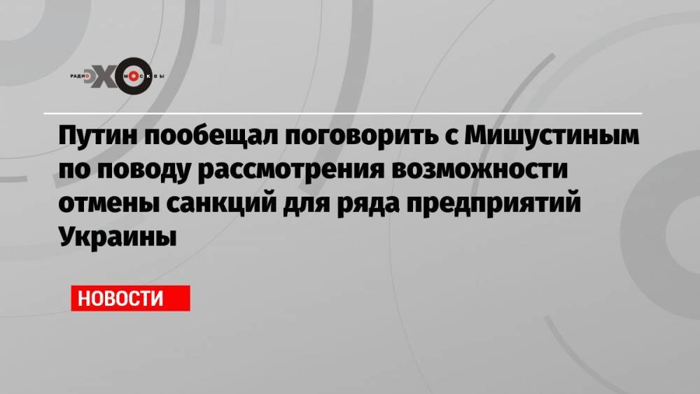 Путин пообещал поговорить с Мишустиным по поводу рассмотрения возможности отмены санкций для ряда предприятий Украины