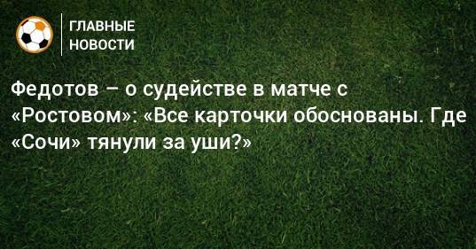 Федотов – о судействе в матче с «Ростовом»: «Все карточки обоснованы. Где «Сочи» тянули за уши?»