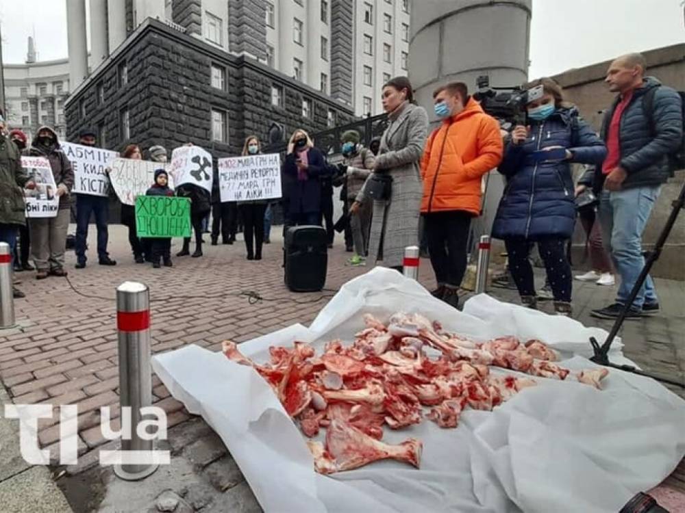 Под Кабмин в Киеве протестующие принесли кости