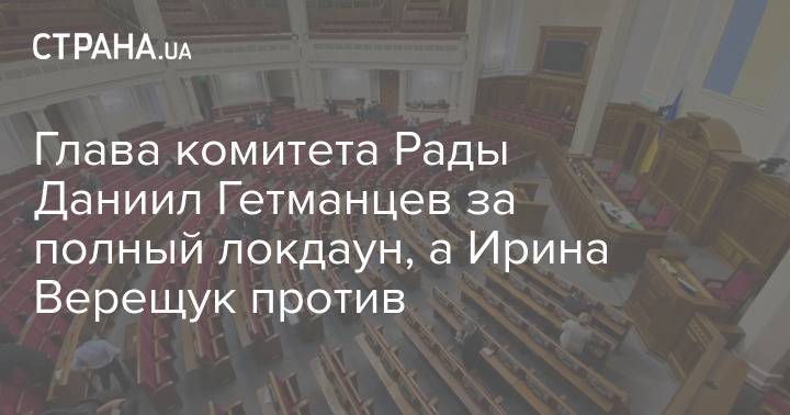 Глава комитета Рады Даниил Гетманцев за полный локдаун, а Ирина Верещук против