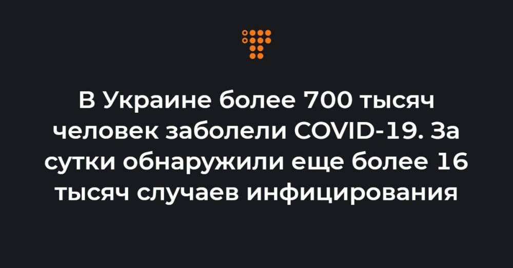В Украине более 700 тысяч человек заболели COVID-19. За сутки обнаружили еще более 16 тысяч случаев инфицирования