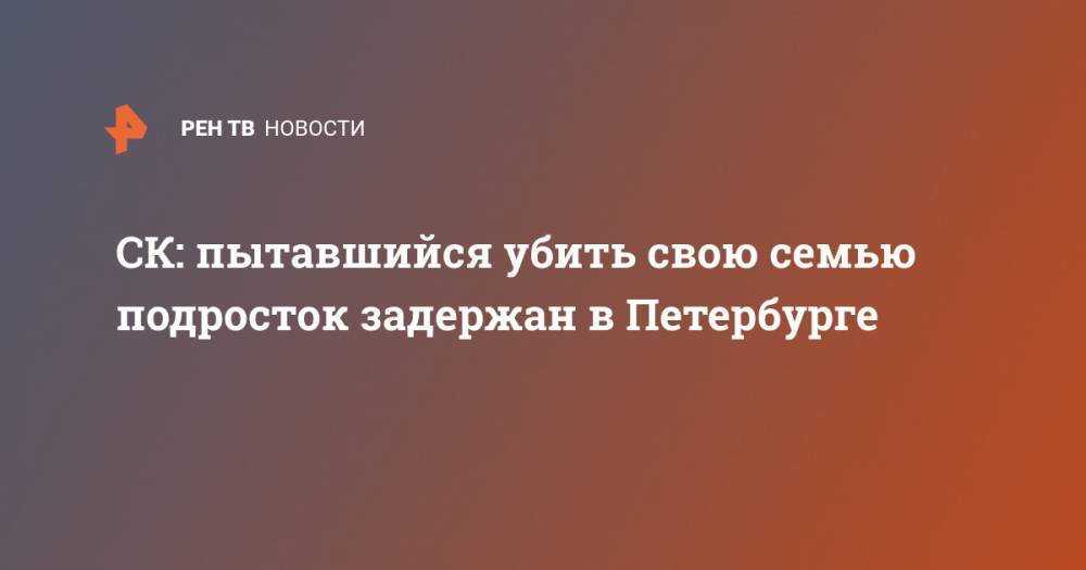 СК: пытавшийся убить свою семью подросток задержан в Петербурге