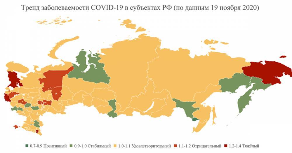 Ни один регион России не находится в "тяжелой" зоне по коронавирусу