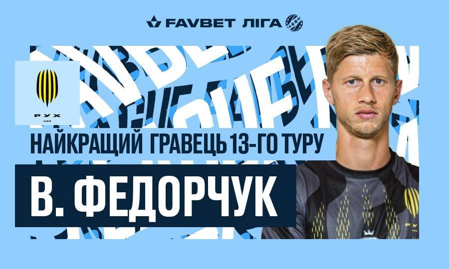 Федорчук признан лучшим игроком 13-го тура Favbet Лиги, Федык — лучший тренер